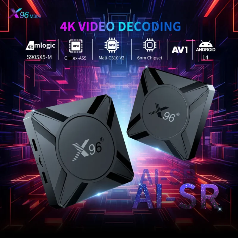 Newest X96 M300 Amlogic S905 X5M Quad Core Android 14 ATVOS 4GB RAM 32GB ROM 2.4G/5GHZ Dual WIFI BT 1000M LAN Support BT voice Remote