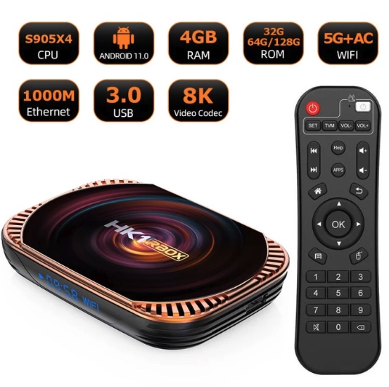 TV BOX HK1RBOX X4 4K TV Box, Android 11 Amlogic S905X4 CPU with RC 4GB+64GB LAN 1000M WiFi: 2.4G/5G, BT:4.1 (EU Plug) - Image 2