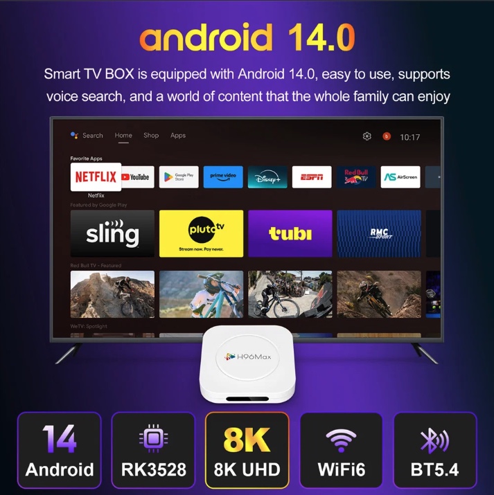 TV BOX NEW H96 MAX TV Box M1 Plus, 8K, 4/32GB, WiFi 6, Bluetooth, Android 14 - Image 4