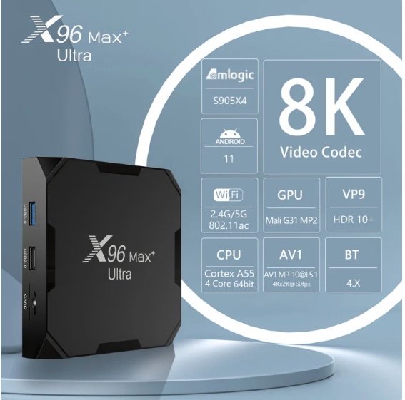 Tv Box X96 Max+ Ultra 4GB+64GB Amlogic S905X4 8K Smart TV BOX Android 11.0 Media Player, Plug Type:EU Plug - Image 2